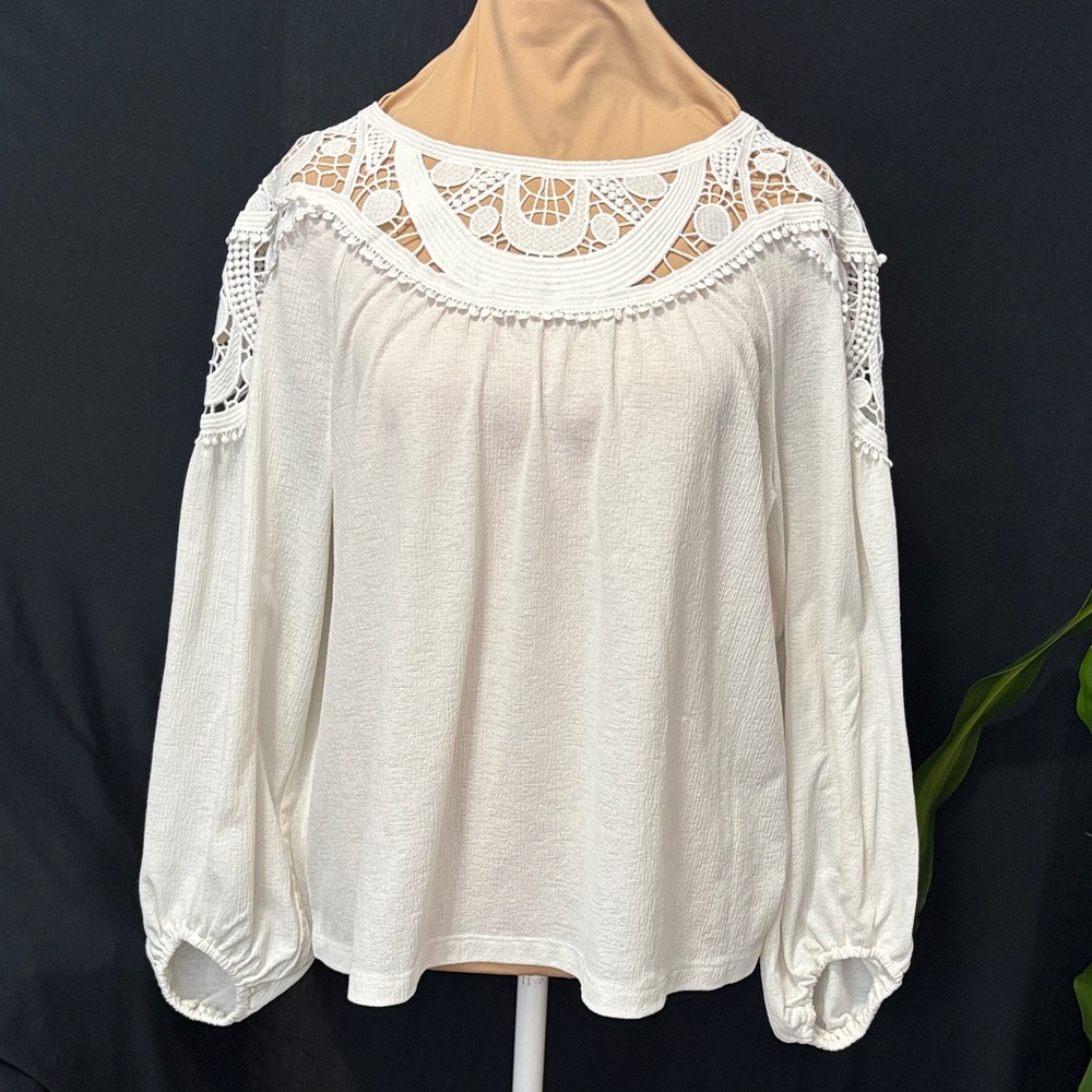 Ann Taylor Cream Crochet Accent Blouse